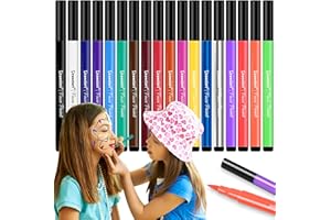 Drawdart 18 Colors Face Painting Markers - Water Resistant, Sweatproof, Waterproof Tattoo Pen for Halloween Body Paint - Anti-Smudge for Party, Kids, Adults