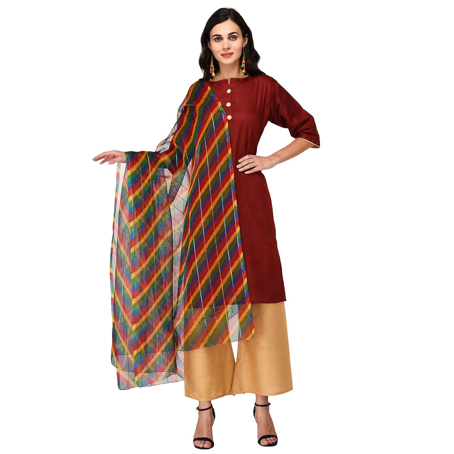 nakoda women's printed polyester dupatta (multicolour, free size)