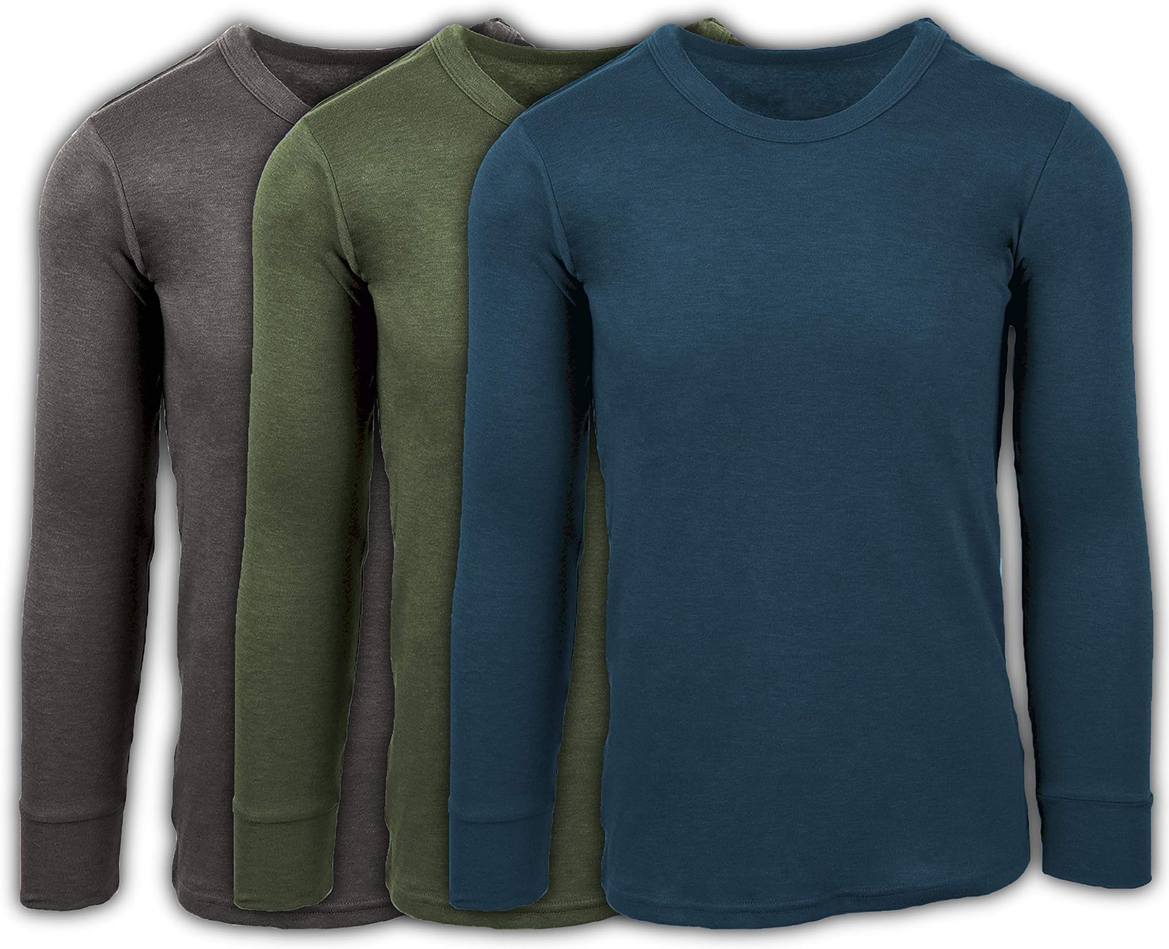 ANDREW SCOTT Men's 3 Pack Premium Cotton Top Base Layer Long Sleeve Crew Neck Shirt