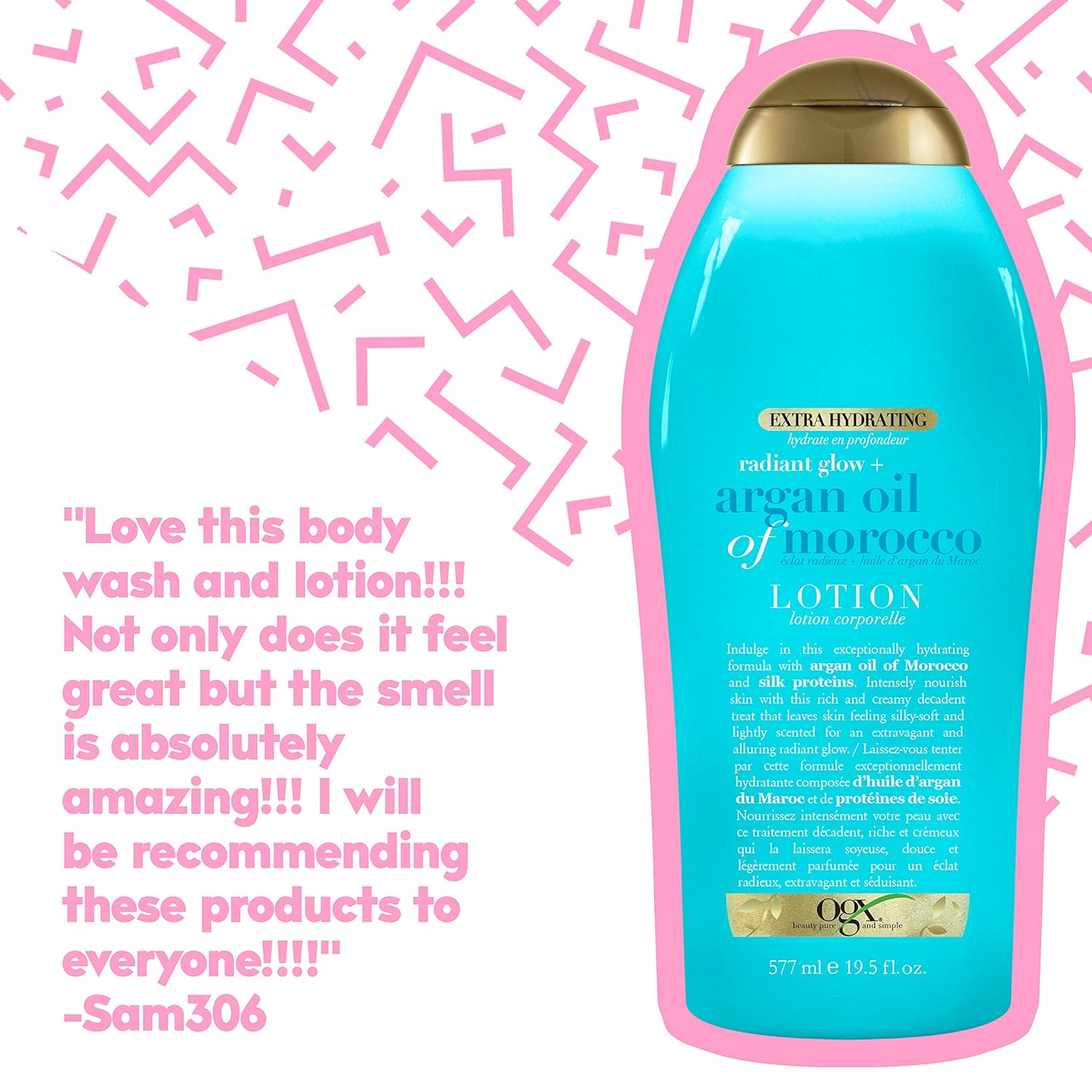 OGX Radiant Glow + Argan Oil of Morocco Extra Hydrating Lotion, 19.5 Fl Oz (Pack of 1): Beauty
