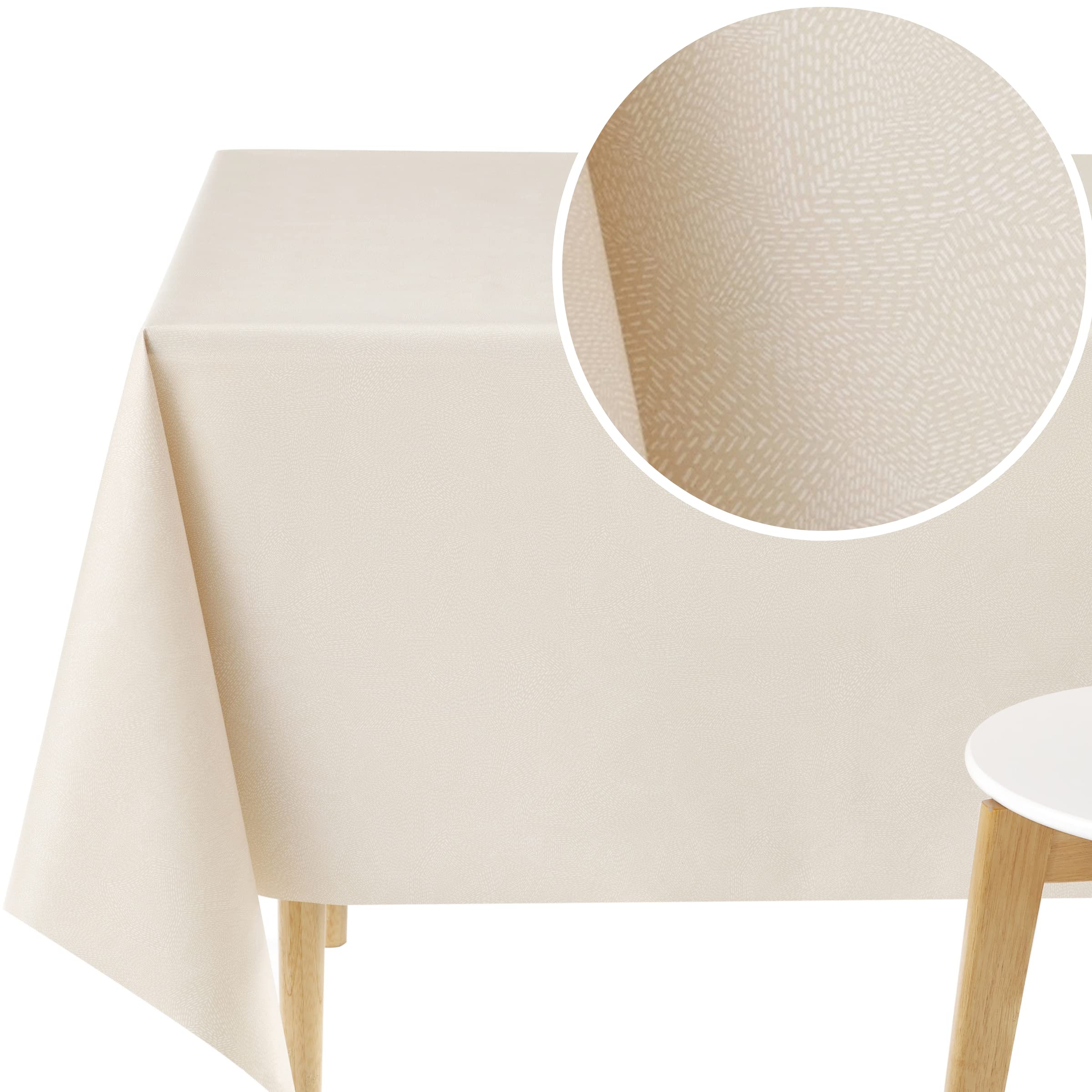 KP HOME Waterproof PVC Tablecloth - Rectangle Oilcloth 78 X 55 in | 200 X 140 cm - Modern Dash Lines Table Clothes Wipe Clean - Vinyl Dinning Wipeable Plastic Table Cover in Cream Beige — image 1