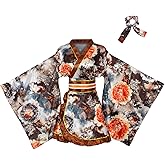 Women's Japanese Kimono Costume Traditional Geisha Short Robe Anime Printed Bathrobe Pattern Sleepwear