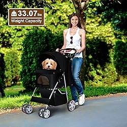 Azaeahom Pet Stroller 4 Wheels Dog Cat Stroller for