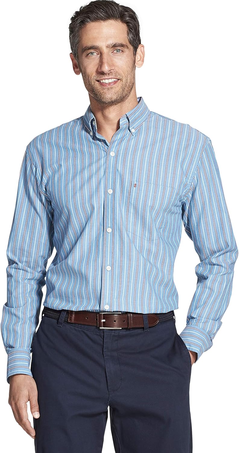 IZOD Men's Button Down Long Sleeve Stretch Performance Stripe Shirt at  Men’s Clothing store