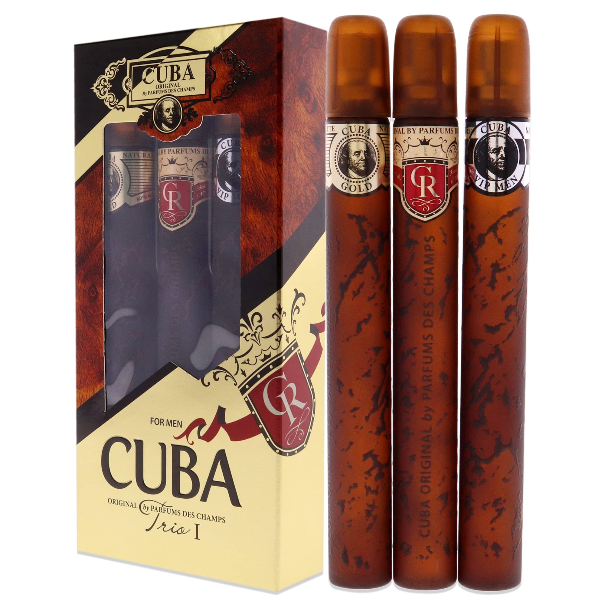 Cuba Trio Best 1 Gift Set |(3 x 1.17 Oz Eau De Toilette Spray) Gold, VIP, Royal | Fragrance For Men