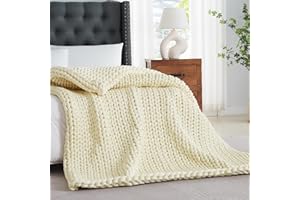 Guohaoi Handmade Knitted Weighted Blanket,Breathable and Soft Chunky Weighted Blanket for Adult,Best Gift for Christmas(Cream White,48"x72" 15lbs)