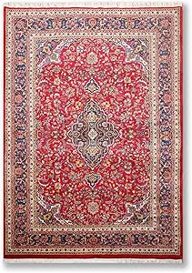 Alfombra Persa Oriental de Color Rojo Oscuro, Marfil Marino, Verde