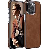 LOHASIC for iPhone 15 Pro Leather Case, Luxury Vintage Slim Thin PU Flexible Bumper Non-Slip Grip Shockproof Full Body Protective Cover Men Women Phone Cases for iPhone 15 Pro 6.1 inch (2023) - Khaki
