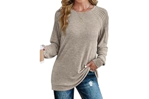 Saloogoe Sweatshirt for Women Crewneck Pleated Long Sleeve Shirts Tunic Tops Fashion 2024