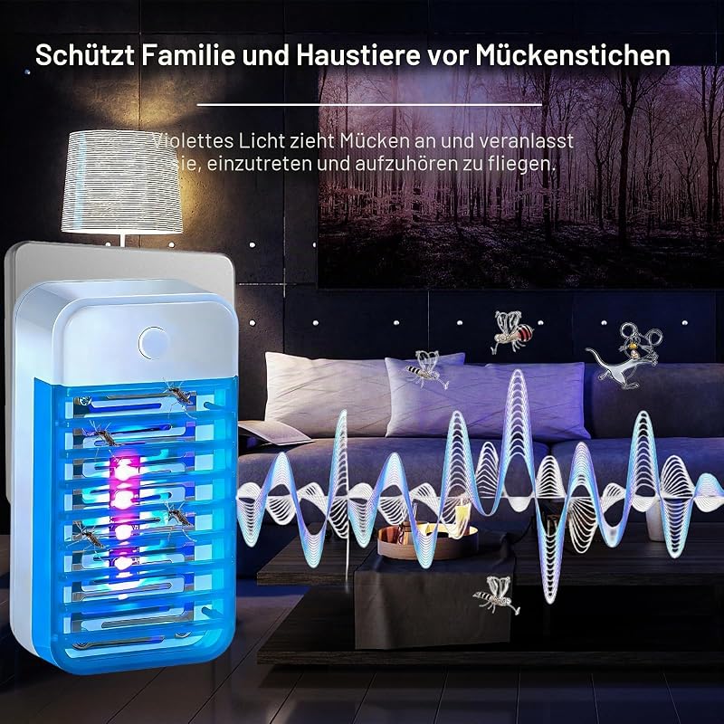 Mückenlampe, 4 Stück Insektenvernichter Elektrischer Mückenschutz Steckdose, UV-Insektenfalle Fliegenfalle Innenbereich Mückenfalle für Schlafzimmer, Büro, Küche für Fliegen, Mücken, Motten