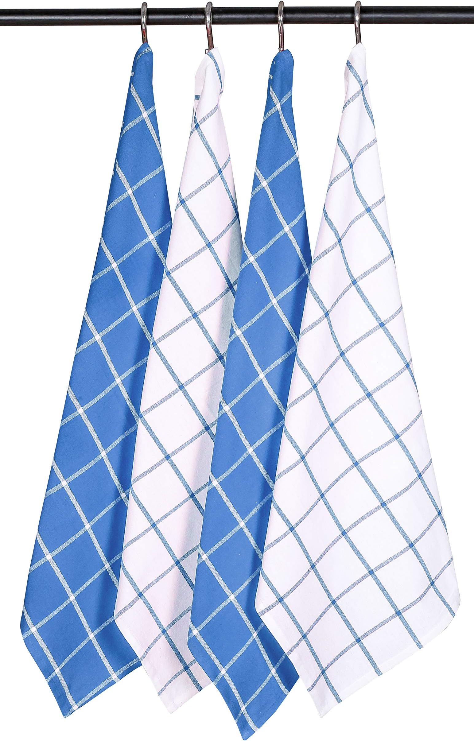 Cote De Amor 20x28 Plaid Kitchen Dish Towels 100% Cotton 4 Pack Absorbent Durable Washable, Tea Towels, Bar Towels, Cleaning Towels, Farmhouse Kitchen Towels with Hanging Loop, Blue White