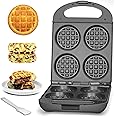 Baker's Friend Multi Stuffed Waffle Maker Thick, 4-Slice with 1.2'' Thick & 4'' Dia, Belgian Mini Waffle Maker Flip, Nonstick Breakfast Sandwich Maker, Stuffed Waffle Iron, Graphite