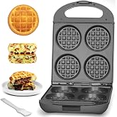 Baker's Friend Multi Stuffed Waffle Maker Thick, 4-Slice with 1.2'' Thick &amp; 4'' Dia, Belgian Mini Waffle Maker Flip, Nonstick Breakfast Sandwich Maker, Stuffed Waffle Iron, Graphite