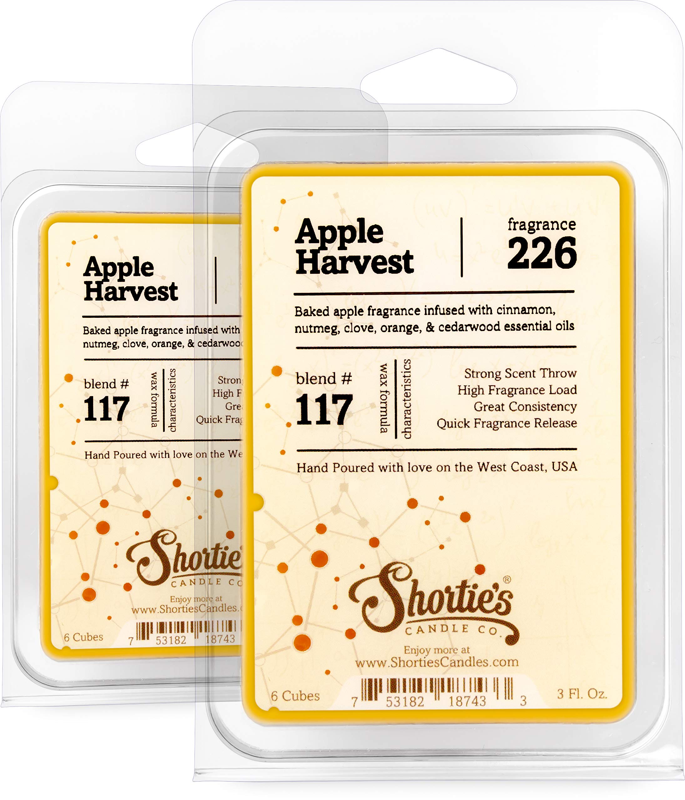 Apple Harvest Wax Melts Multi Pack - Formula 117-2 Highly Scented 3 Oz. Bars (6 Oz. Total) - Made with Natural Oils - Bakery & Food Air Freshener Cubes Collection