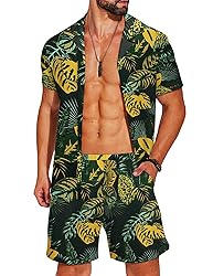 COOFANDY Men Summer Beach Hawaiian Two Piece Casual