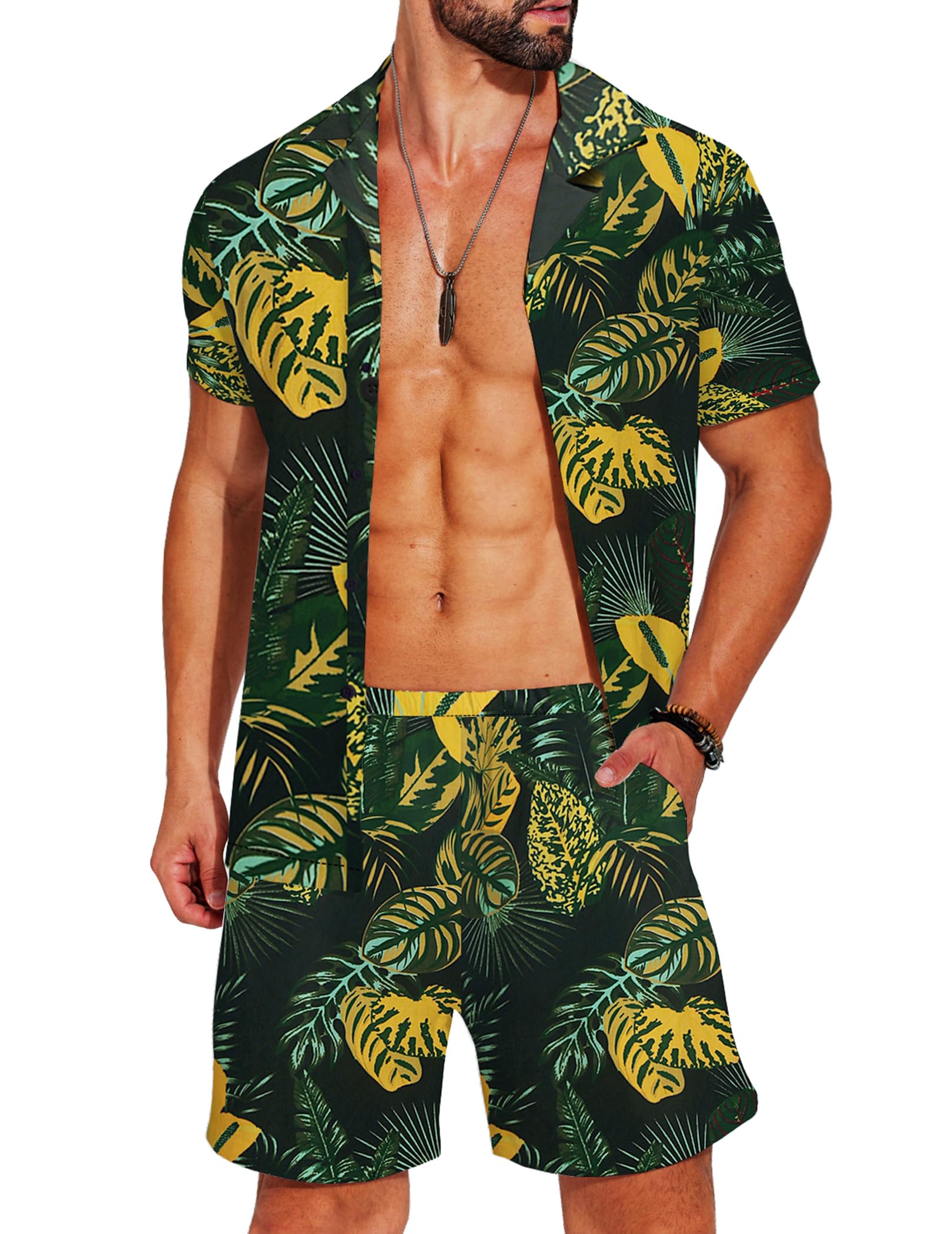 COOFANDY Men Summer Beach Hawaiian Two Piece Casual