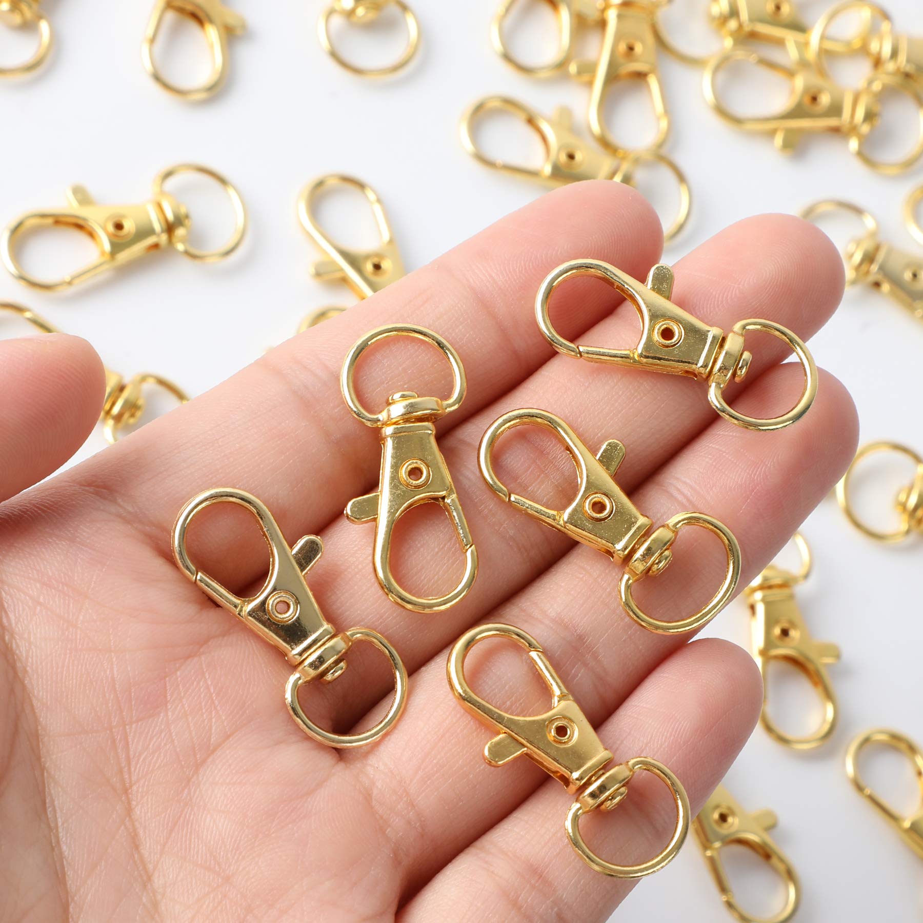 100PCS Gold Swivel Clasps Lanyard Snap Hooks with Key Rings, Key Chain Clip Hooks Lobster Claw Clasps for Keychains Jewelry DIY Crafts