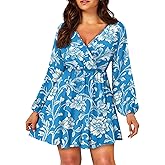 domirica Lantern Sleeve Dress for Women Floral 2025 Fashion Empire Waist Swing Flowy Ruffle V Neck A Line Holiday Mini Dress