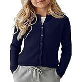 LessonZoo Girls' Uniforms Cardigan Long Sleeve Ribbed Knit Crew Neck Shirt Button Down School Kids Student Outerwear Top