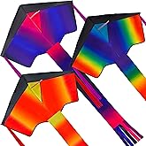 JOYIN 3 Packs Delta Multicolor Kite Warm and Cold Color Easy to Fly Huge Kites for Kids and Adults with 262.5 ft Kite String,