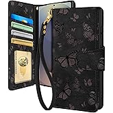 Toycamp for Samsung Galaxy S25 Ultra Wallet Case with Wrist Strap - Leather Flip Folio Phone Case with RFID Blocking 4 Card Slots Galaxy S25 Ultra Funda Cute Aesthetic for Women Lady, Black Butterfly
