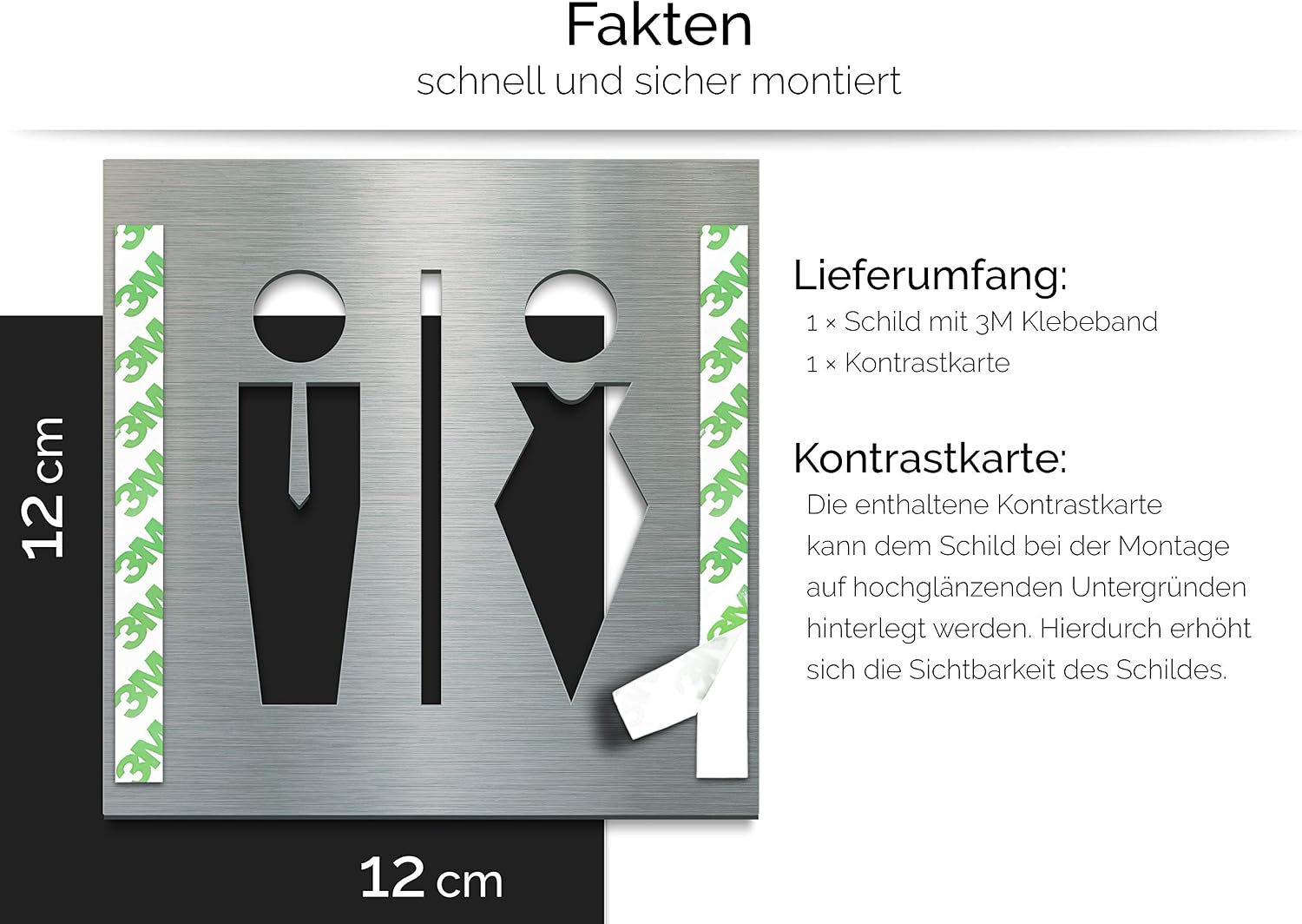 INOXSIGN Toilet Sign C01 ? Unisex Toilet Sign ? Self-Adhesive Stainless Steel Door Sign for Toilet and Bathroom ? Clear and Tool Installation ? Toilet Sign ? Made in Germany - Image 5