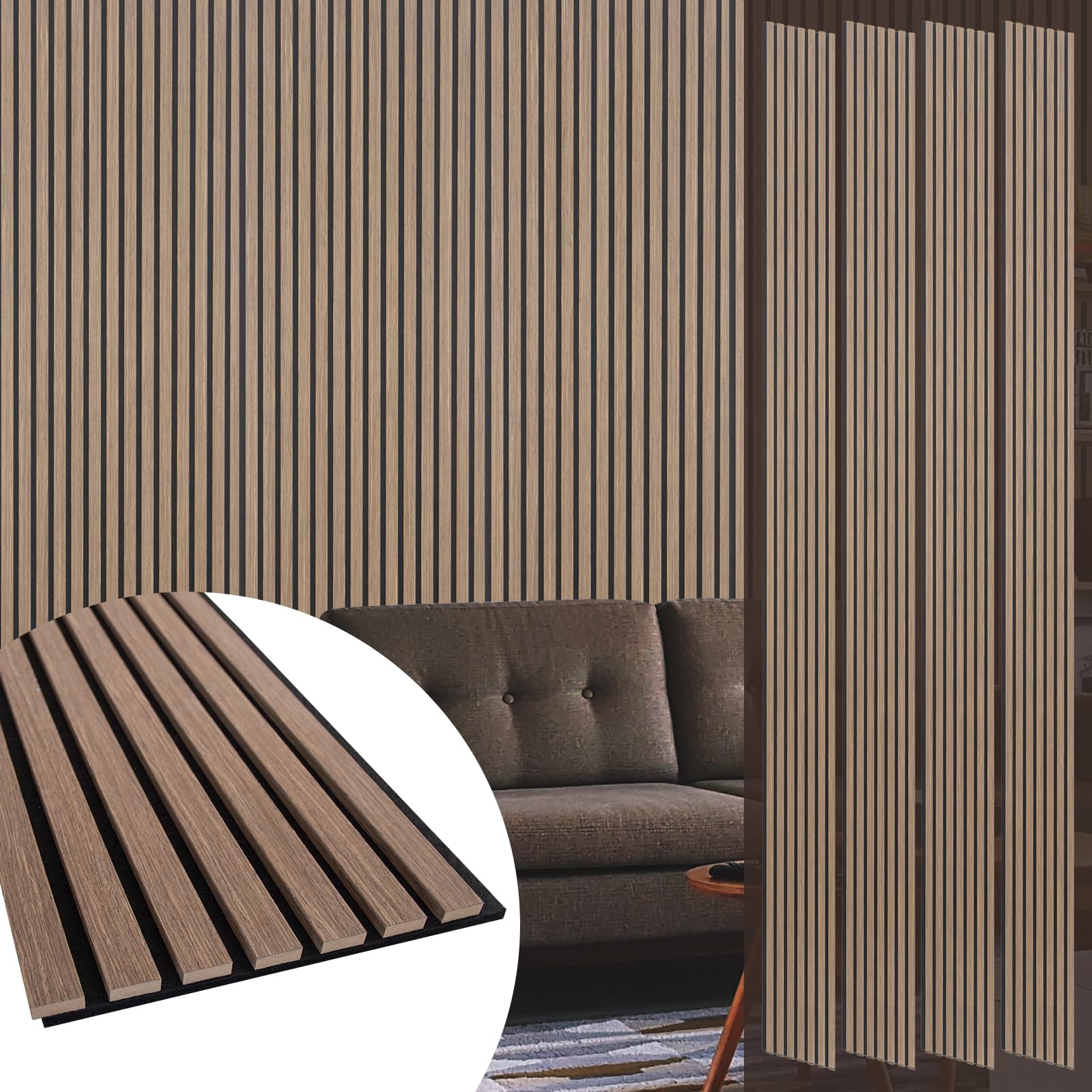 Photo 1 of Yuzzy Wood Panels for Wall - 9 Feet Dark Walnut Wood Slat Acoustic Panels 4 PCS - Modern Sound Absorbing Wall Panels for Interior Wall Decor for Home, Office, Studio