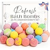 EvolutionUSA Refresh Bath Bombs for Women & Kids – 24 Lush Bath Bombs Mini Sized, Organic Bathbomb Set, Women & Kids Bath Fizz, Luxury Gift for Mother’s Day, Easter, Valentines, Birthday or Self Care