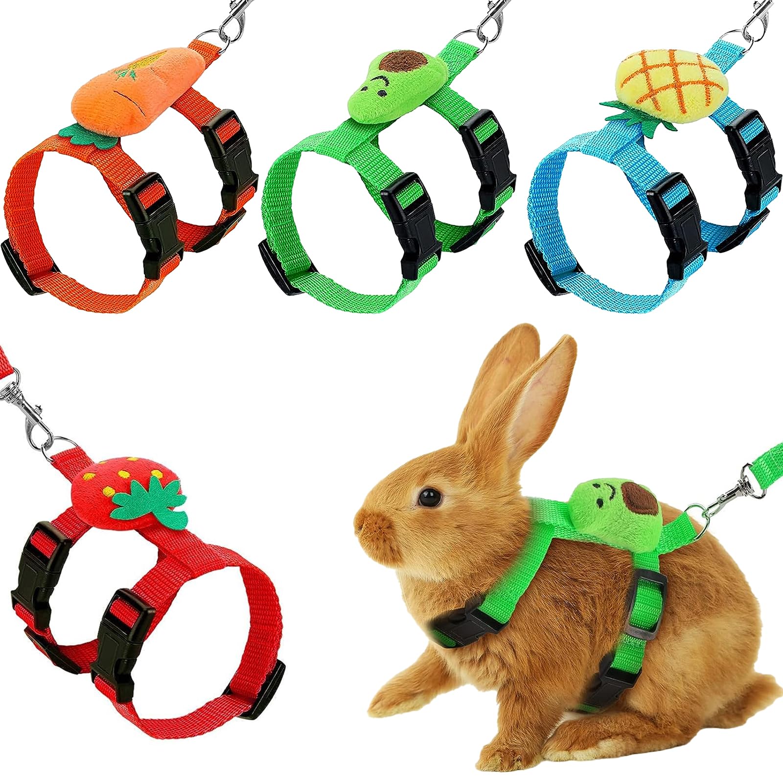 Photo 1 of XPAPOV 4 Sets Adjustable Bunny Rabbit Harness and Leash Set Small Pet Cute Vest Harness Leash Ferret Harness Guinea Pig Harness Ferret Leash with Decorations for Bunny Kitten Puppy, Small Pets