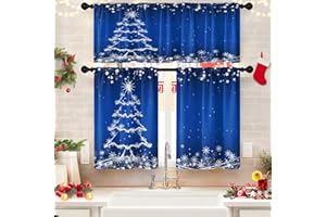 Britown Christmas Blue Pine Kitchen Curtains Snow Snowflake Window Curtains Valance and Tier Set 36 Inch Rod Pocket Short Tier Curtain for Room Kitchen Decor