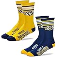 For Bare Feet Men's NHL (2-Pack)-4 Stripe Deuce Crew Socks-Nashville Predators, Medium (5-10)