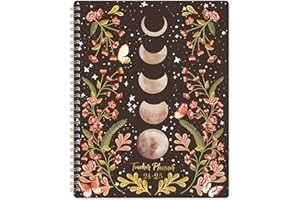 BUSHYPUSHY Teacher Planner 2024-2025 - 2024-2025 Weekly & Monthly Lesson Plan Book, July 2024 - June 2025, 8" x 10", Academic Planner 2024-2025 with Twin-Wire Binding for Teachers - The Moon