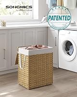 SONGMICS 90L Laundry Basket with Lid Rattan Wicker Foldable Removable Liner view 2