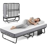 Decofy Folding Bed, Portable Foldable Bed with Movable Wheels, 75" x 31" | Cot Size Bed with Memory Foam Mattress, Space-Saving Sturdy Metal Frame, Twin Size Rollaway Guest Bed for Adults
