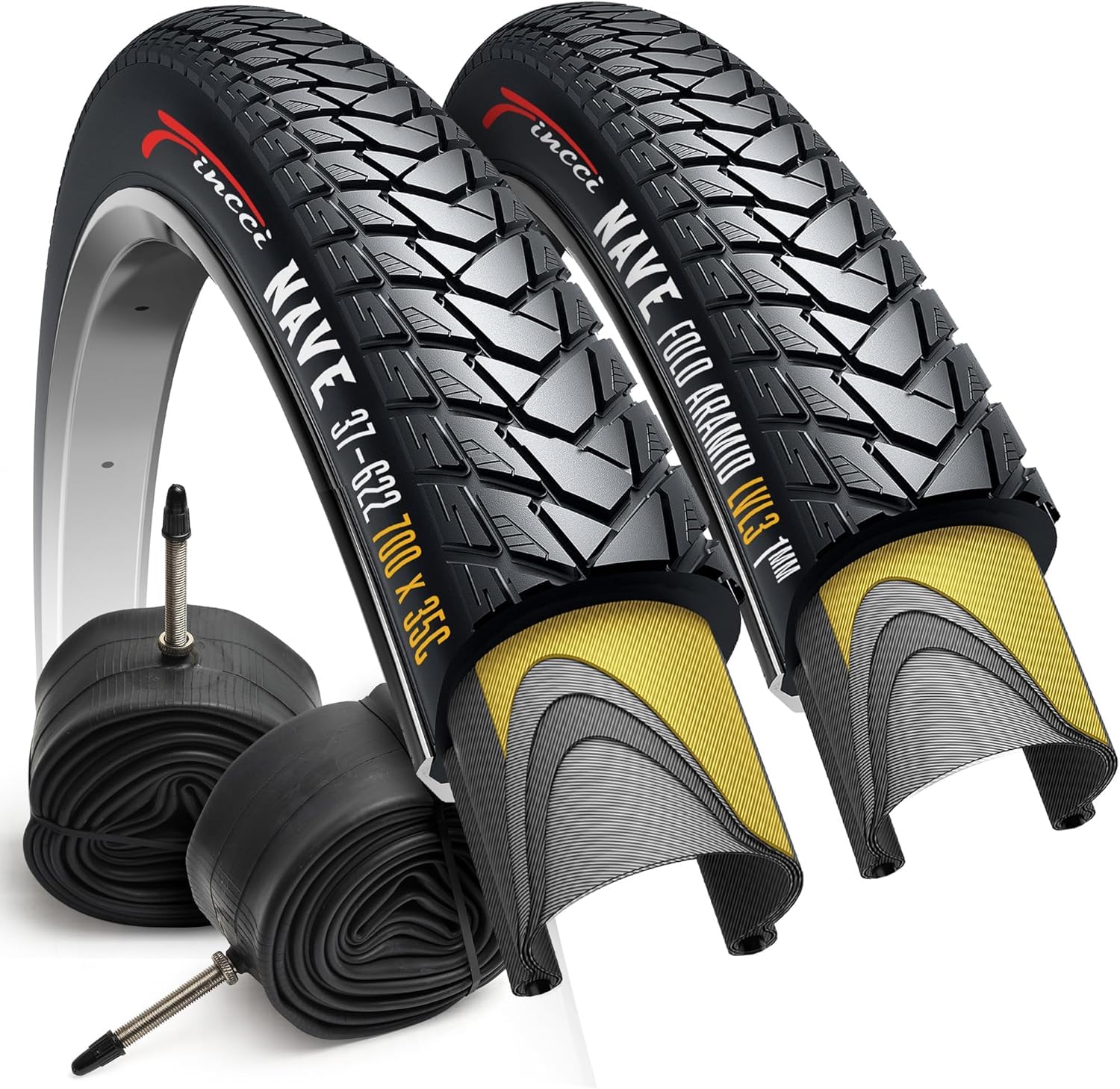 Fincci Roam Pair 700 x 32c Tyres with Antipuncture Protection, 32-622, Foldable – for Electric, Road, MTB, and Hybrid Bikes