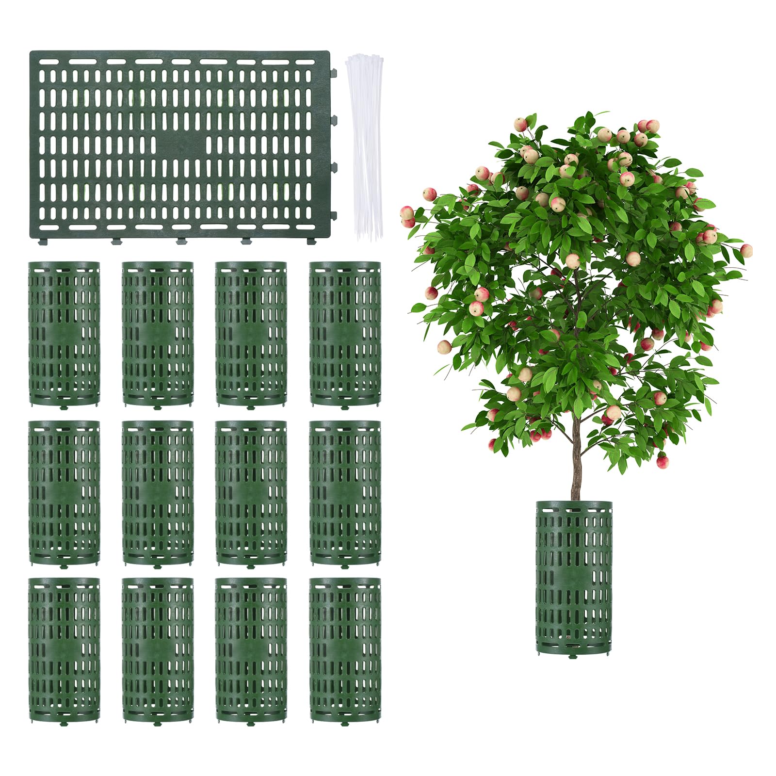 PATIKIL 12 Pack Plastic Tree Trunk Protectors Expandable Nursery Mesh Tree Bark Tree Guards Plant Protectors with 40Pcs Zip Ties Protect Bark from Trimmers Mowers Animals, Green