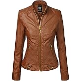 Lock and Love Slim Fit Stylish Vegan Leather Moto Jacket for Women - PU Biker Motorcycle Coat