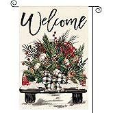 AVOIN colorlife Christmas Garden Flag 12x18 Inch Double Sided Outside, Winter Holiday Truck Rustic Yard Outdoor Flag