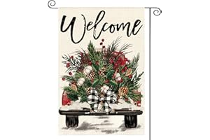 AVOIN colorlife Christmas Garden Flag 12x18 Inch Double Sided Outside, Winter Holiday Truck Rustic Yard Outdoor Flag