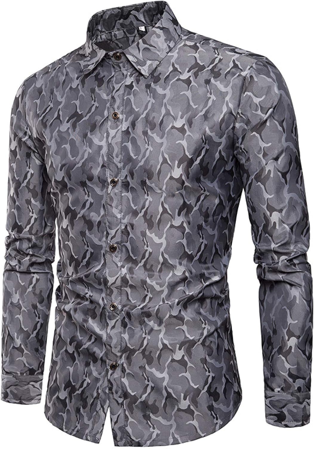 Camisa de Cambray de Manga Larga de Ajuste Regular para Hombre Camisa