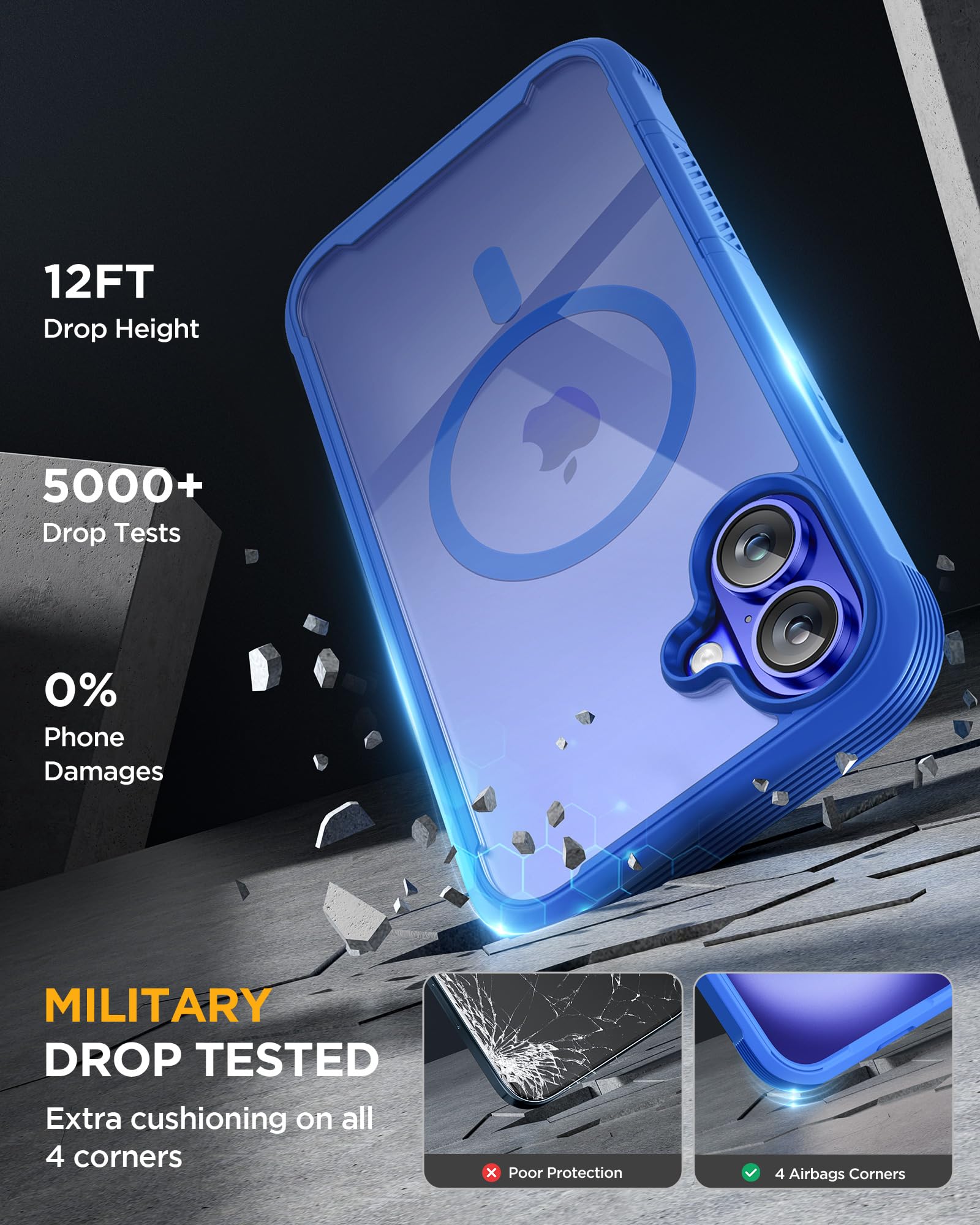 Miracase Magnetic for iPhone 16 Plus Case Full-Body Phone with Built-in Glass Screen Protector, [Compatible with MagSafe] Military Drop Proof 16 Plus Cover Bumper 6.7 inch, Blue - Image 4