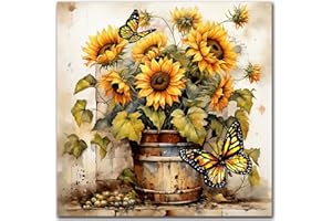 igoodom Diamond Art Kits for Adults, Sunflowers Diamond Art Kits, Full Drill Round Sunflowers Butterfly Diamond Painting Kits, DIY Gem Art and Crafts for Home Wall Decor Gift 14x14inch