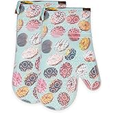 YOMOE Silicone Oven Mitts Set Heat Resistant 2PCS Kitchen Mittens with Soft Cotton Lining Long Waterproof Non-Slip Oven Gloves for Cooking, BBQ, Baking-Donut