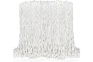EOBOH 100PCS Bead Necklace, White Mardi Gras Beads Necklaces Bulk, 33" Metallic Round Beads Accessories, Bead Necklace Holiday Events Parade Throws Bridal Shower Party Decor Supplies Favors