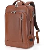 TIDING Expandable Genuine Leather 15.6 Inch Laptop Backpack for Men Women | TSA Friendly Weekend Travel Daypack with Luggage Sleeve, Water Bottle Holder 