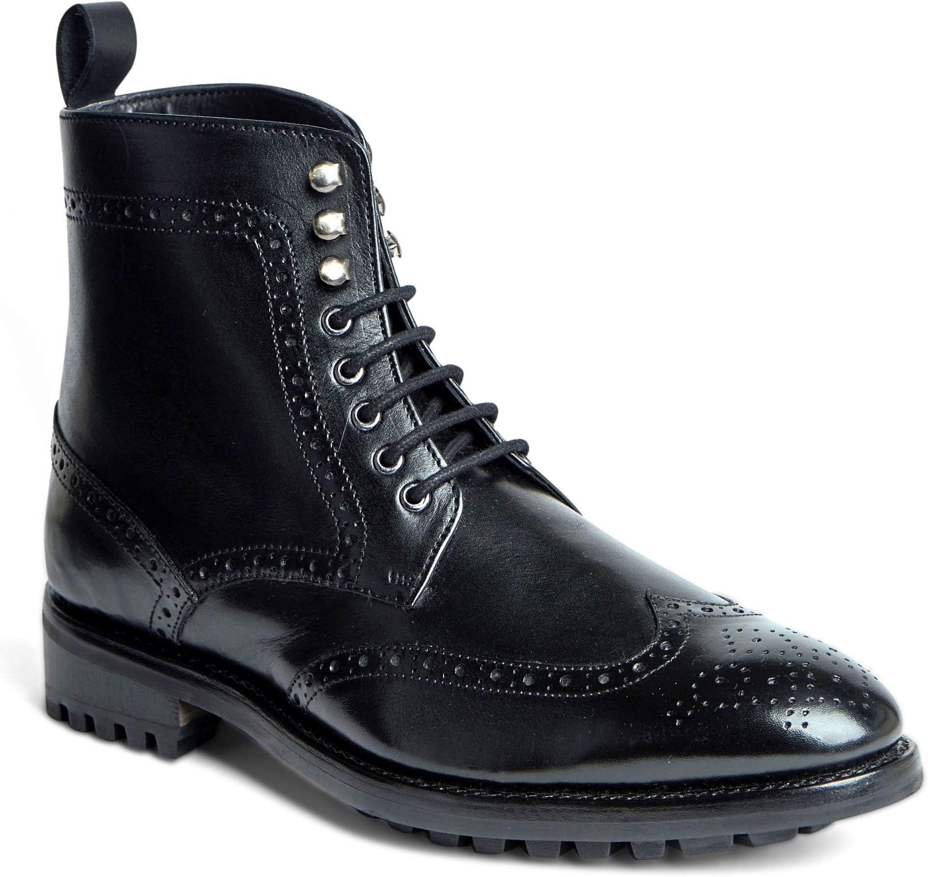 Anthony VeerGrant Wingtip Dress Boots for Men | Lace-Up | Brogue Design | Goodyear Welt Construction | Commando Rubber Outsole & OrthoLite® Cushioned Footbed | Full Grain Calfskin Leather