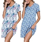 Marvmys Women 2 Pack Nightgowns Soft Short Sleeve Sleep Shirts Sleepwear V Neck Comfy Lounge Dress Nightshirts