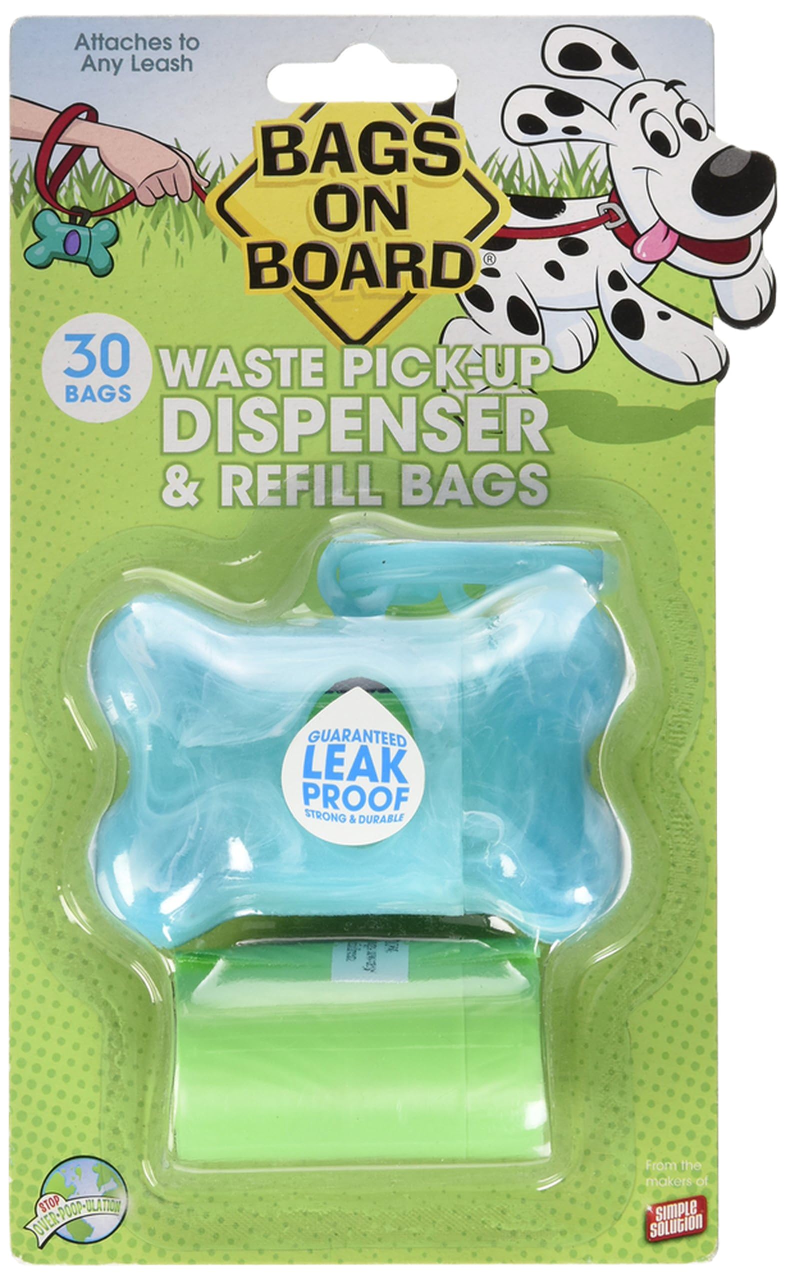 Bags on Board Dog Poo Pick-Up Bone Dispenser and Refill Bags, Turquoise