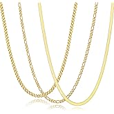 Zocomi 3 PCS Chain Necklace for Men Women, Stainless Steel Cuban Link/Figaro/Herringbone Chains Set Jewelry Gifts, 16/18/20/22/24 Inches