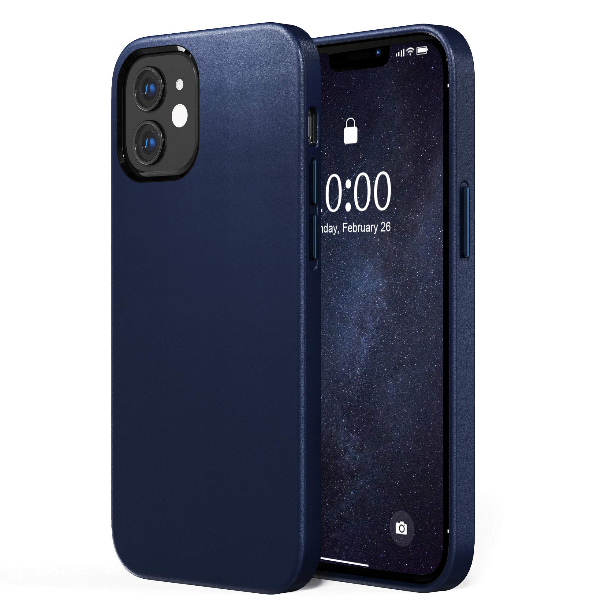 SURPHY Leather Case Compatible with iPhone 12 Case iPhone 12 Pro case 6.1 inch, Premium PU Leather Case Cover (with Metallic Buttons & Microfiber Lining) for iPhone 12 iPhone 12 Pro, Midnight Blue — image 1